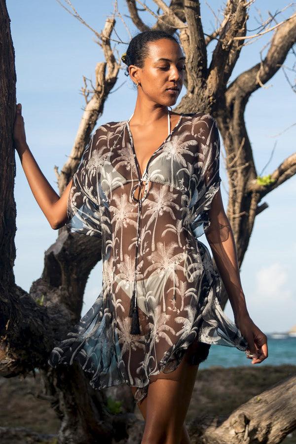 Pink House Mustique Silk Chiffon Cosima Kaftan PLANTATION