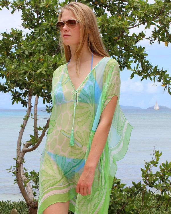 Pink House Mustique Silk Chiffon Cosima Kaftan SAND DOLLAR