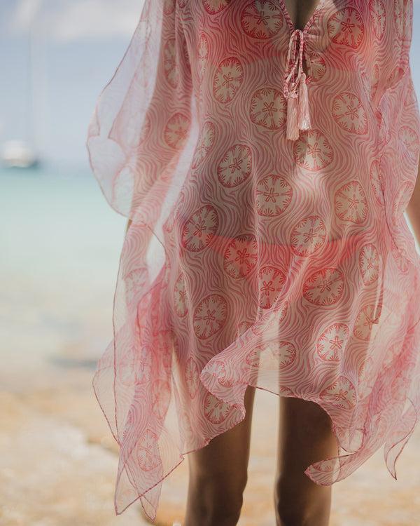 Pink House Mustique Silk Chiffon Cosima Kaftan SAND DOLLAR