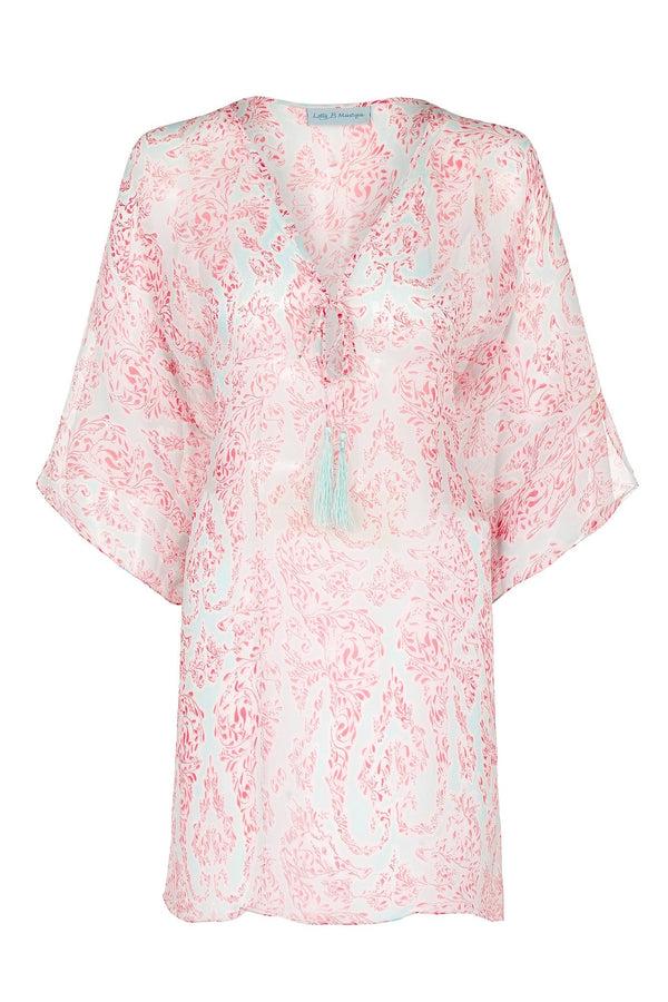 Pink House Mustique Silk Chiffon Cosima Kaftan SEAHORSE
