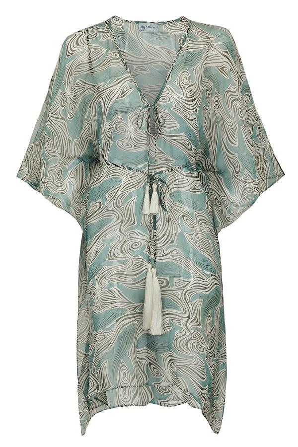 Pink House Mustique Silk Chiffon Cosima Kaftan WHALE