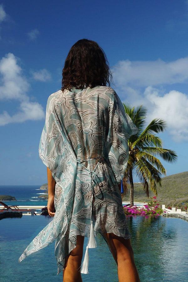Pink House Mustique Silk Chiffon Cosima Kaftan WHALE