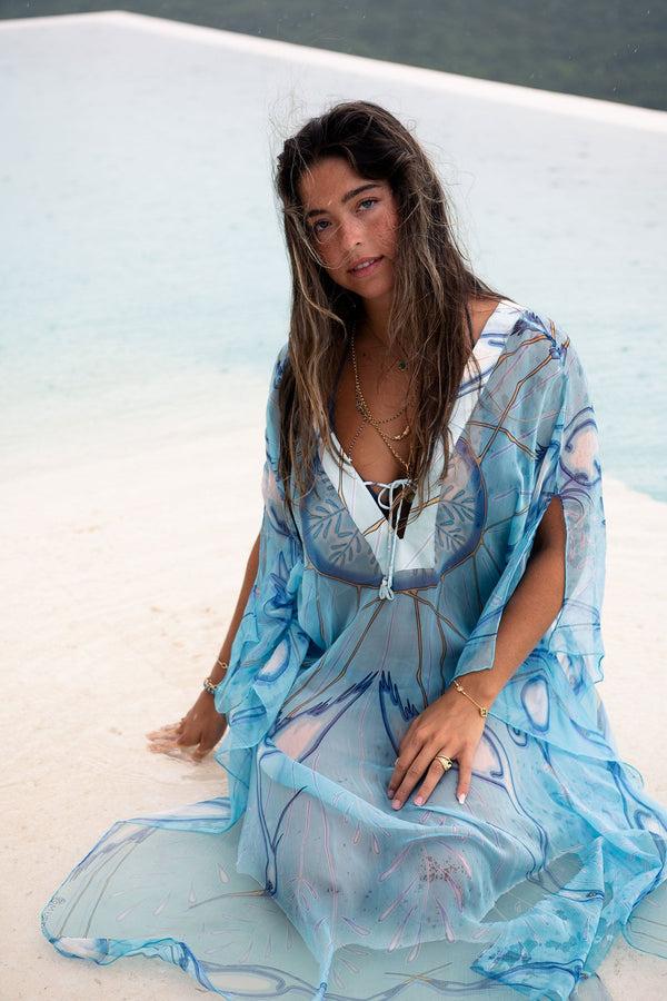Pink House Mustique Silk Chiffon Ellie Kaftan EGRET