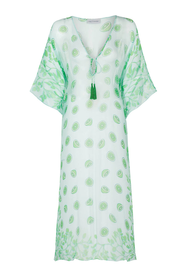 Pink House Mustique Silk Chiffon Ellie Kaftan LIME TREE