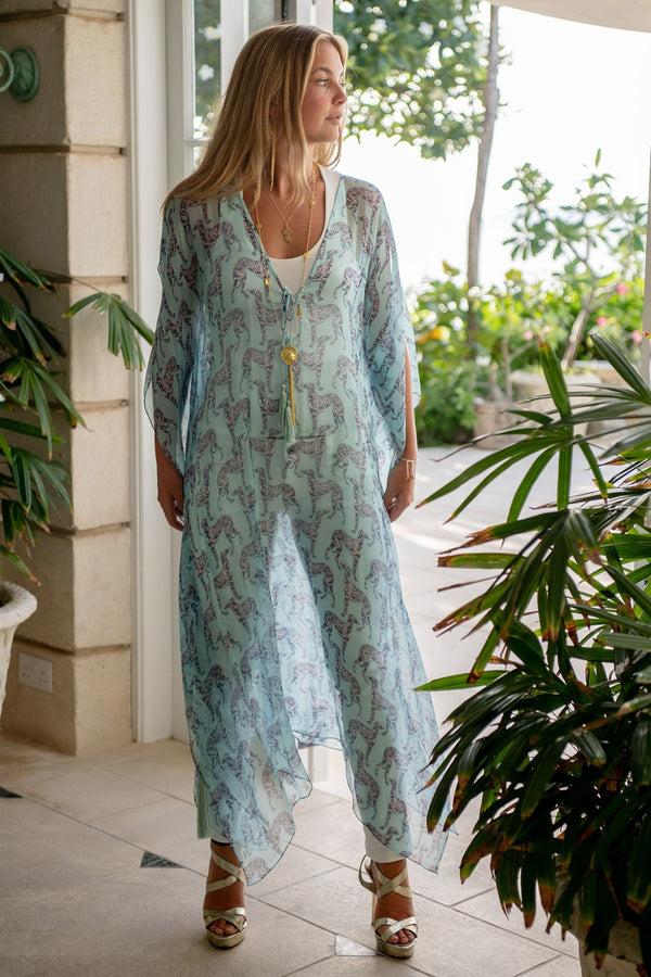 pink house mustique Silk Chiffon Ellie Kaftan LURCHER