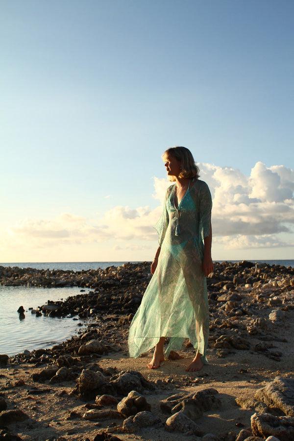 pink house mustique Silk Chiffon Ellie Kaftan PROTEA