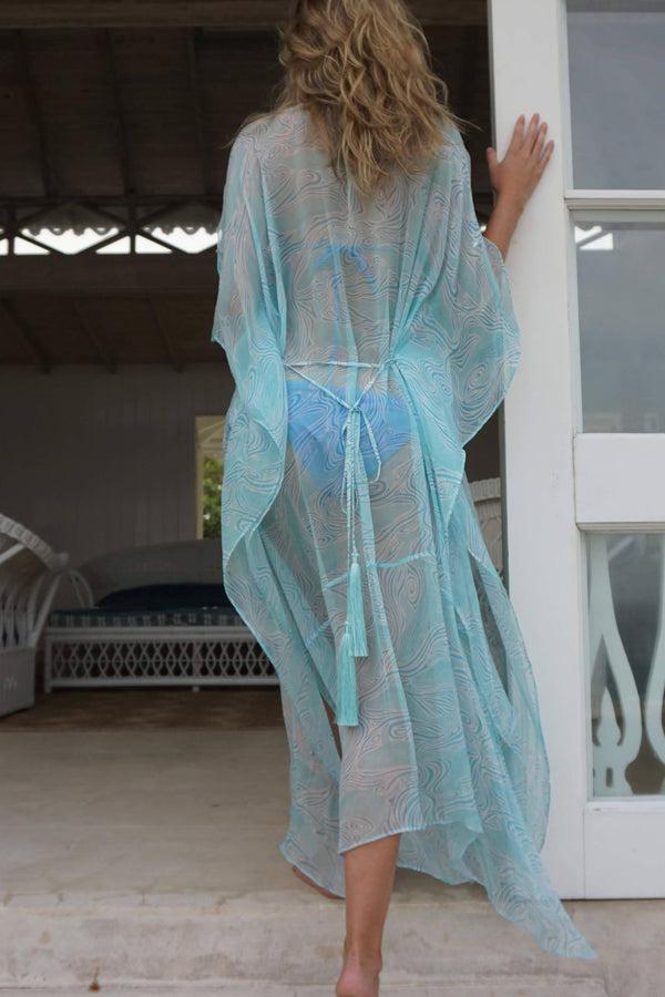 Pink House Mustique Silk Chiffon Ellie Kaftan WHALE