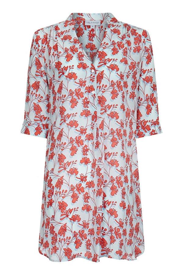 Pink House Mustique Silk Decima Dress FLAMBOYANT FLOWER