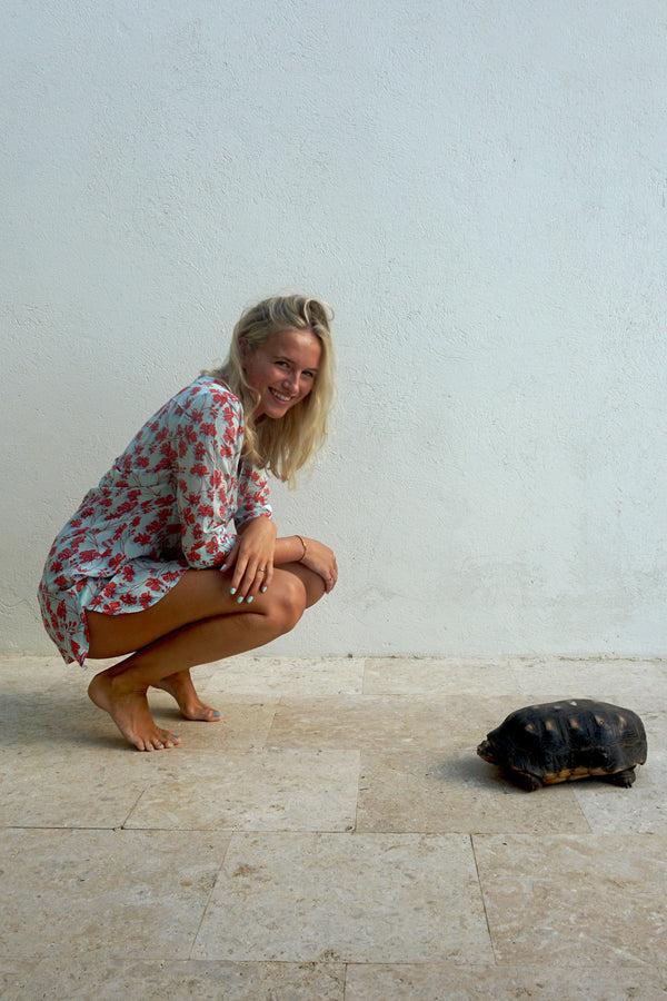 Pink House Mustique Silk Decima Dress FLAMBOYANT FLOWER