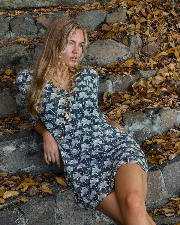 pink house mustique Silk Decima Dress SINGLE PALM REPEAT