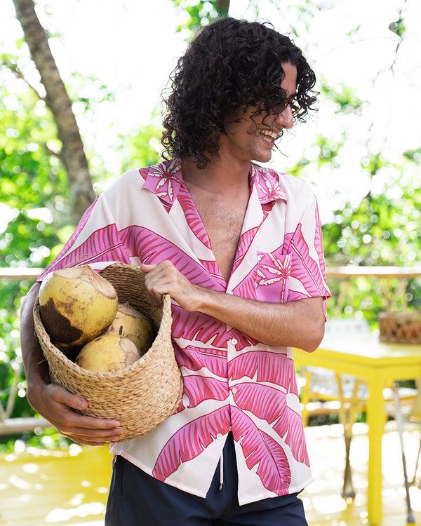 Pink House Mustique Silk Festival Shirt BANANA TREE