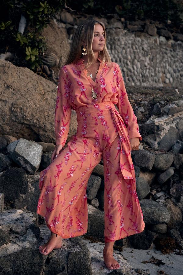 pink house mustique Silk Gabija Palazzo Pants FRUIT PUNCH
