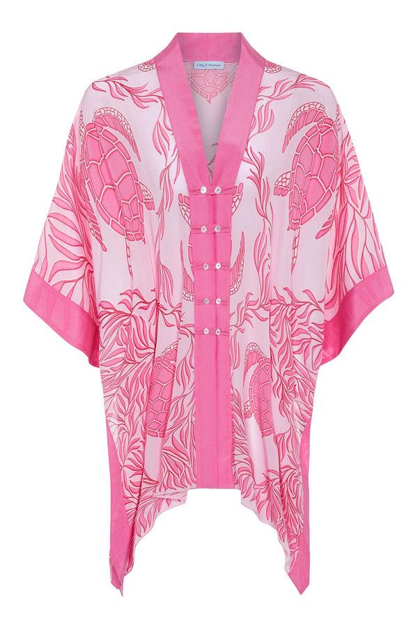 Pink House Mustique Silk Jade Poncho TURTLE TRELLIS