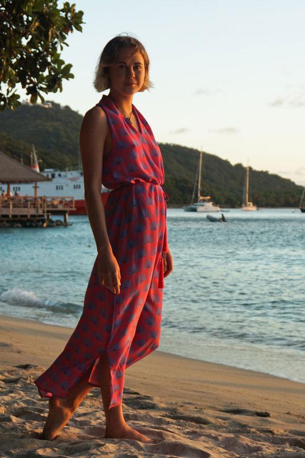 Pink House Mustique Silk Jemima Dress SINGLE PALM REPEAT