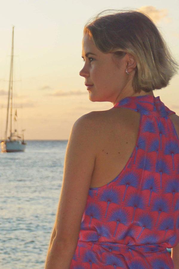 Pink House Mustique Silk Jemima Dress SINGLE PALM REPEAT