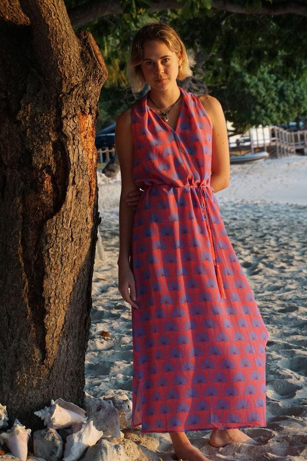 pink house mustique Silk Jemima Dress SINGLE PALM REPEAT