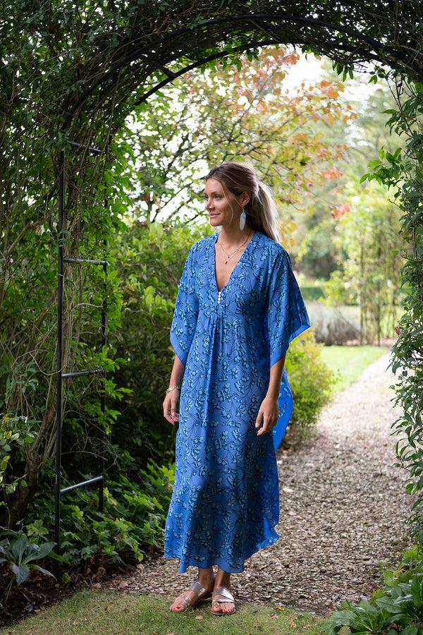 pink house mustique Silk Jenlee Kaftan FLAMBOYANT FLOWER