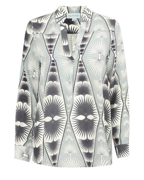 Pink House Mustique Silk Kim Blouse FAN PALM REPEAT