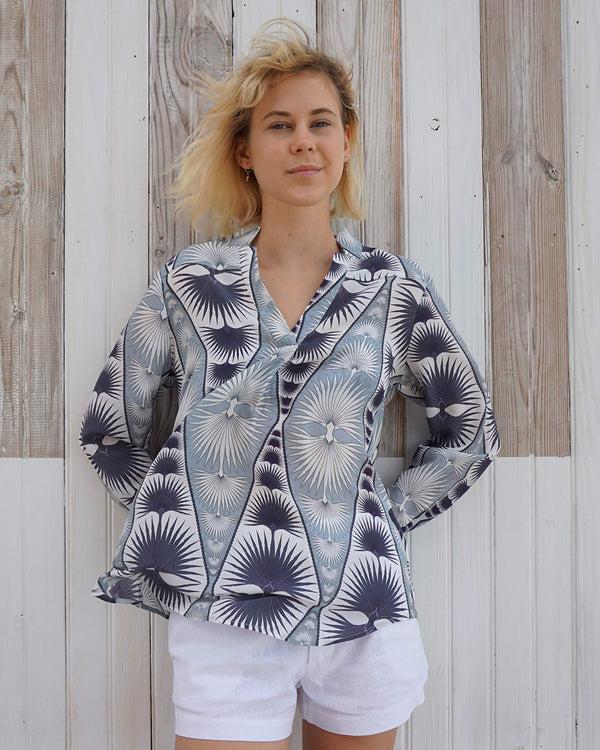 Pink House Mustique Silk Kim Blouse FAN PALM REPEAT