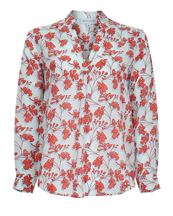 Pink House Mustique Silk Kim Blouse FLAMBOYANT FLOWER