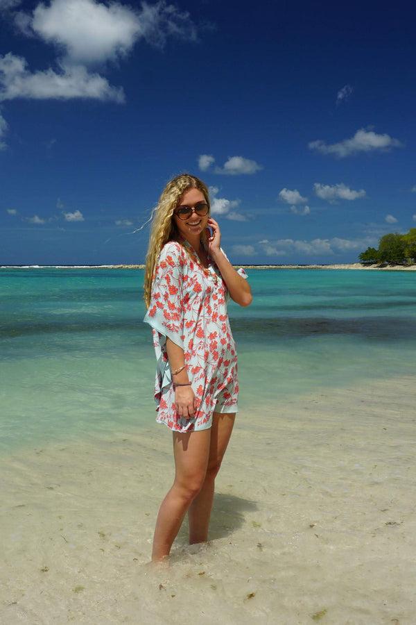 Pink House Mustique Silk Lotty Kaftan FLAMBOYANT FLOWER