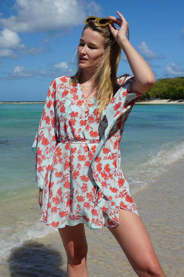 pink house mustique Silk Lotty Kaftan FLAMBOYANT FLOWER