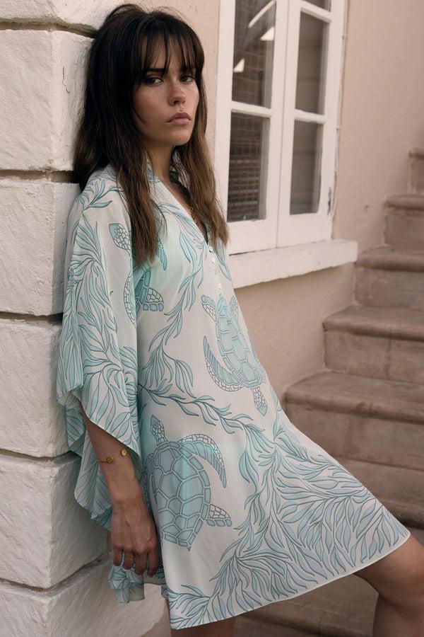 Pink House Mustique Silk Lotty Kaftan TURTLE TRELLIS