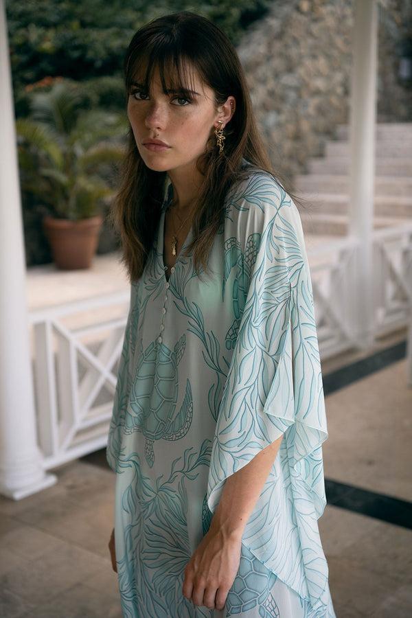 Pink House Mustique Silk Lotty Kaftan TURTLE TRELLIS