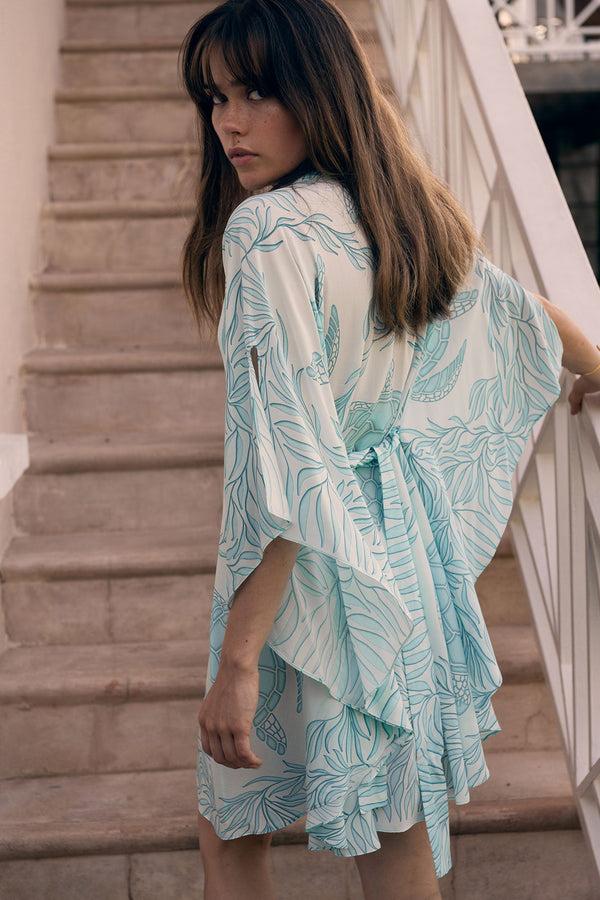 pink house mustique Silk Lotty Kaftan TURTLE TRELLIS