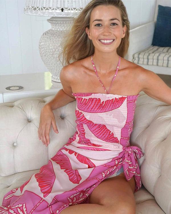 Pink House Mustique Silk Ruffle Bandeau Top BANANA TREE