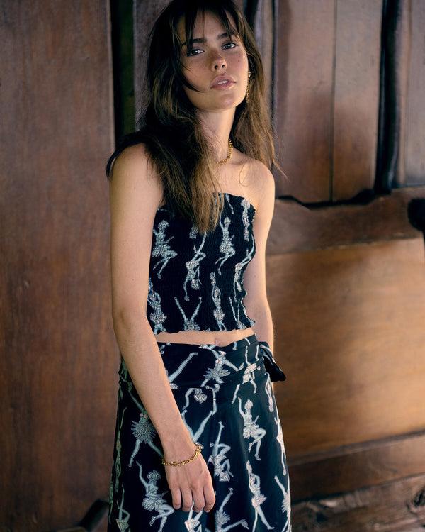 Pink House Mustique Silk Ruffle Bandeau Top FRUIT PUNCH