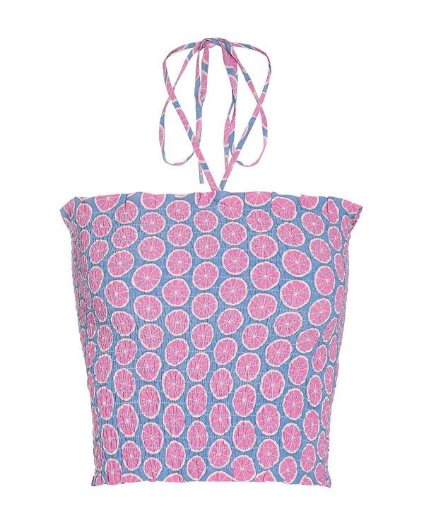 Pink House Mustique Silk Ruffle Bandeau Top LIME SLICE