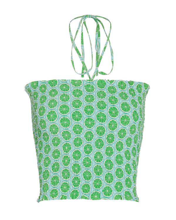 Pink House Mustique Silk Ruffle Bandeau Top LIME SLICE