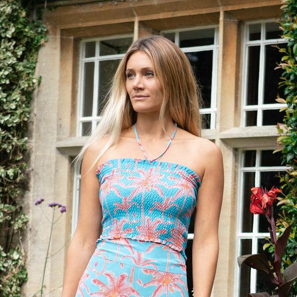 Pink House Mustique Silk Ruffle Bandeau Top PLANTATION