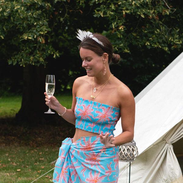 pink house mustique Silk Ruffle Bandeau Top PLANTATION