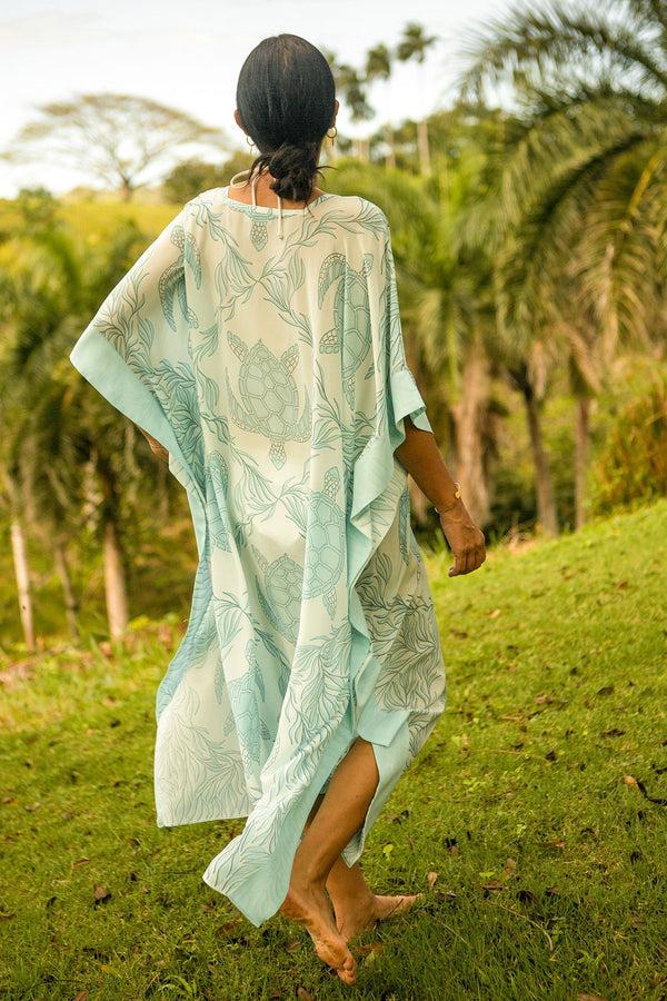 Pink House Mustique Silk Samantha Kaftan TURTLE TRELLIS