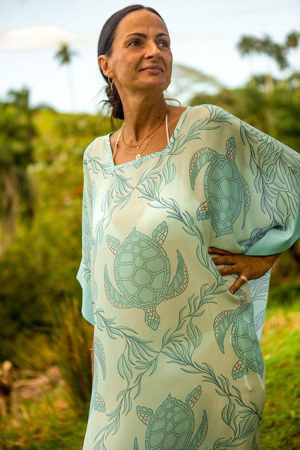 Pink House Mustique Silk Samantha Kaftan TURTLE TRELLIS