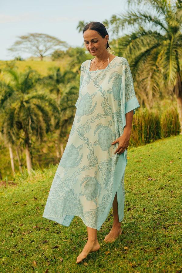 pink house mustique Silk Samantha Kaftan TURTLE TRELLIS