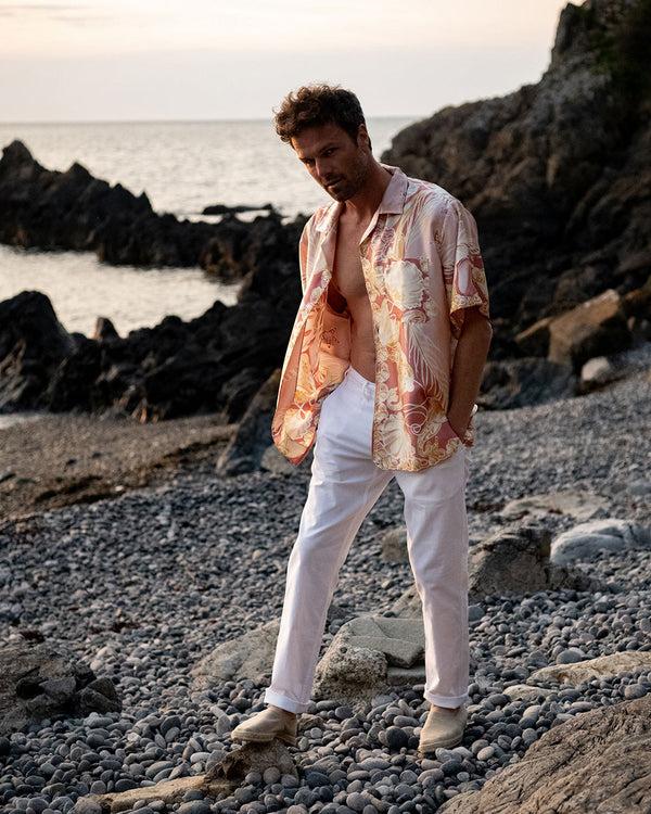 Pink House Mustique Silk Vintage Scarf Shirt SEA LIFE