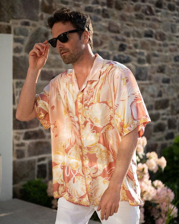 Pink House Mustique Silk Vintage Scarf Shirt SEA LIFE