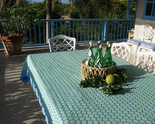 Pink House Mustique Tablecloth & Napkin Set LIME SLICE