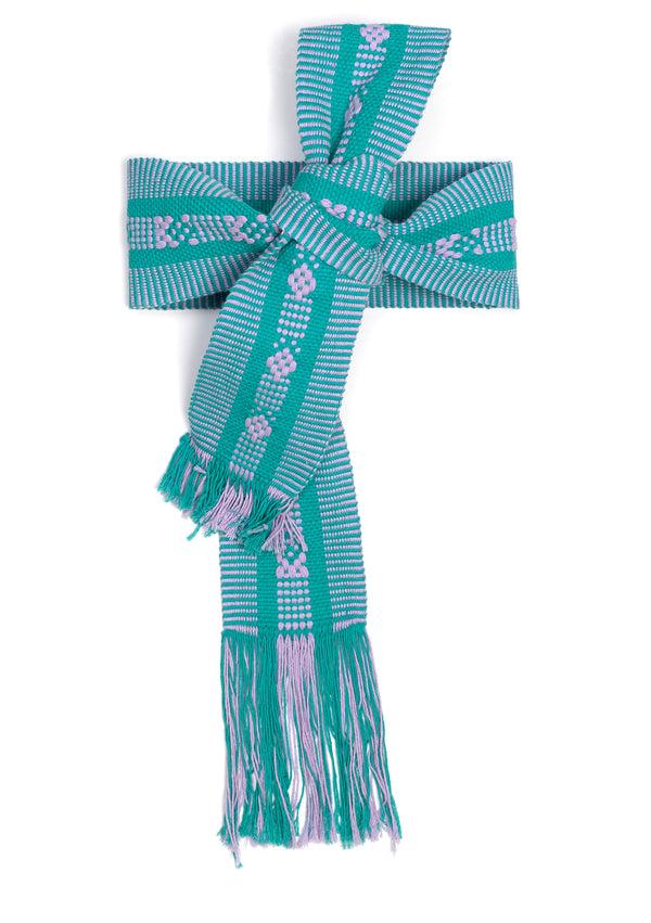 Pippa Holt Belt No.4 Handwoven Aqua And Pale Pink Belt