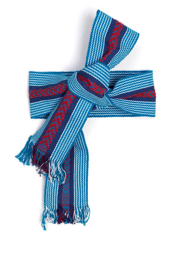 Pippa Holt Belt No.5 Hand Woven Wide Blue And White And Purple And Red Belt