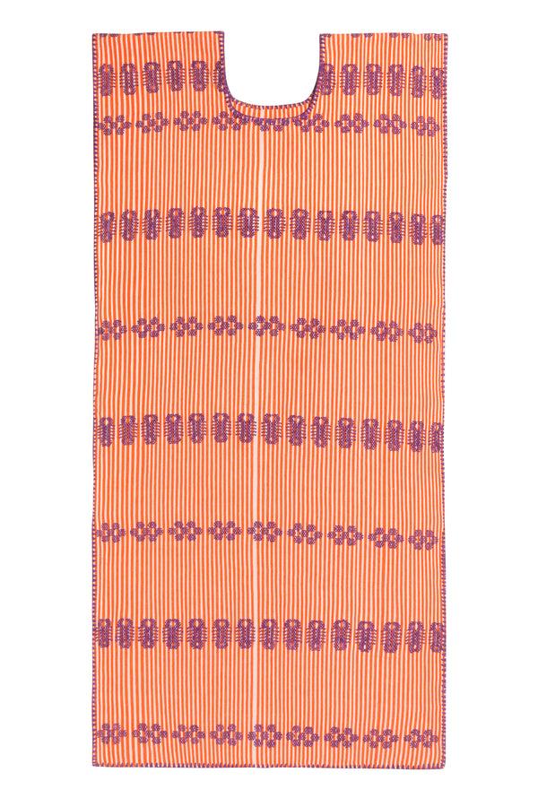 Pippa Holt Children's Kaftan No.15 Single Panel Childrens Kaftan In Orange And White Stripe With Purple Design