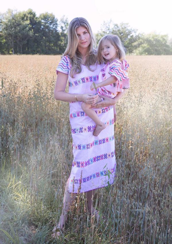 pippa holt Children's Kaftan No.55 Single panel children's kaftan in pale pink with multi coloured design