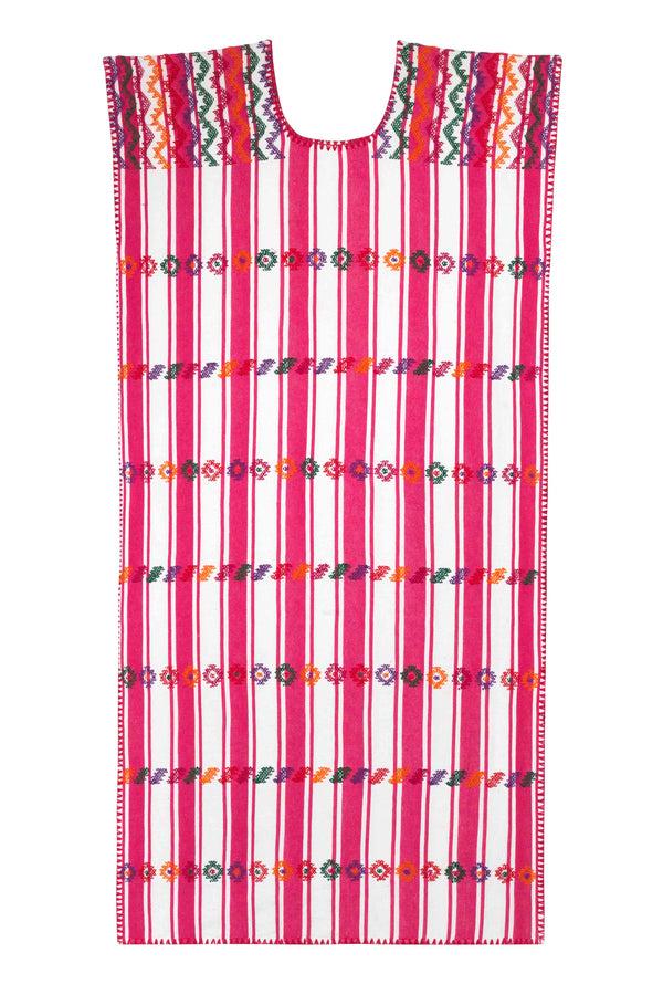 Pippa Holt Children's Kaftan No.57 Single Panel Children's Kaftan In Thick Pink And White Stripe With Multicoloured Design