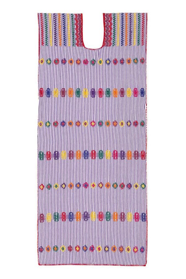 Pippa Holt Children's Kaftan No.73 Single Panel Childrens Kaftan In Purple/white Stripe With Multi Coloured Design