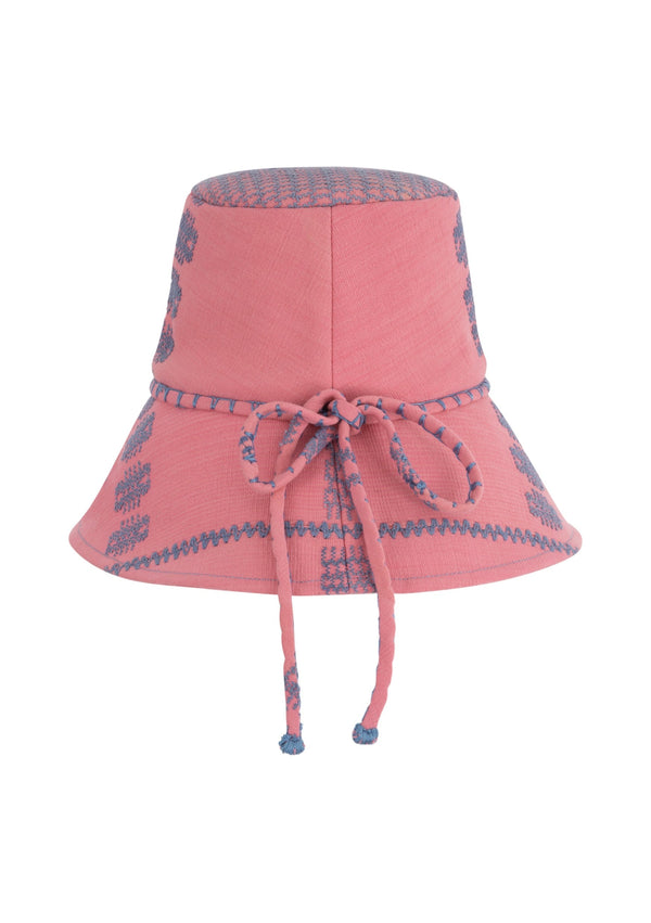 Pippa Holt Hat No.110 Hat In Watermelon Pink With Blue Motifs