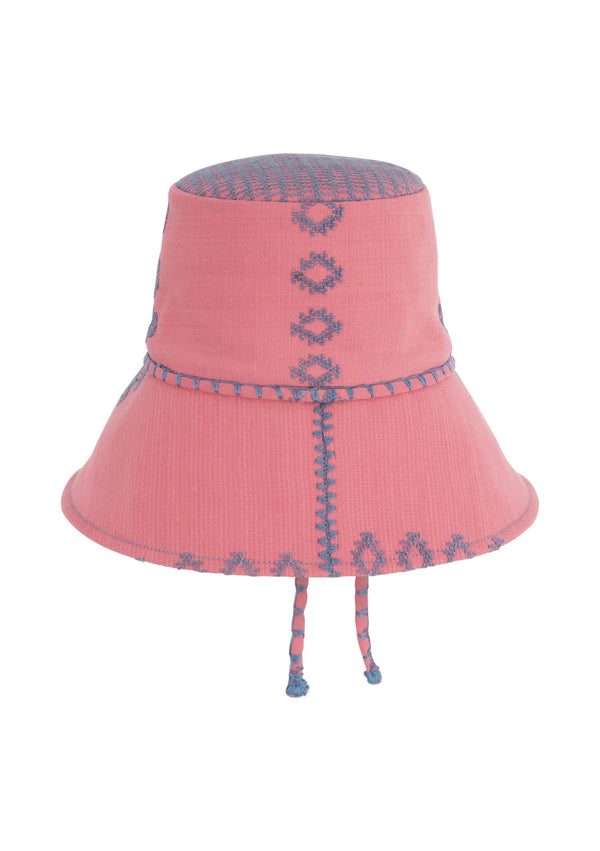 pippa holt Hat No.110 Hat in watermelon pink with blue motifs