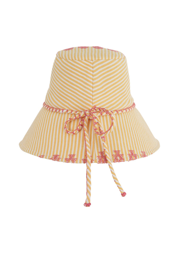 Pippa Holt Hat No.166 Hat In Banana Yellow And White Stripes With Pink Motifs